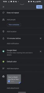 Steps to add attachments to Google Meet