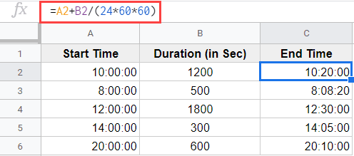 Calculate Time in Google Sheets